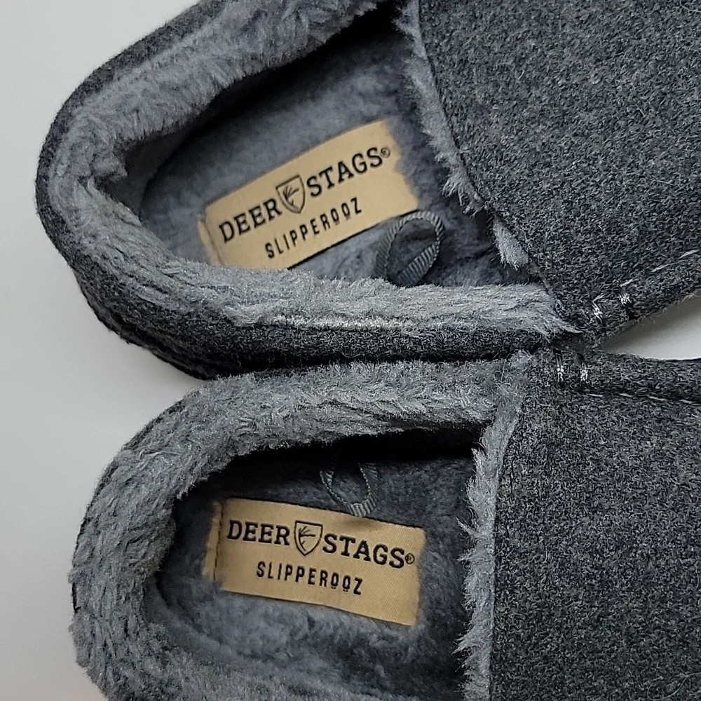 Deer Stags Slipperooz Slip On Gray Fabric Faux Fleece Slippers Bous 4M